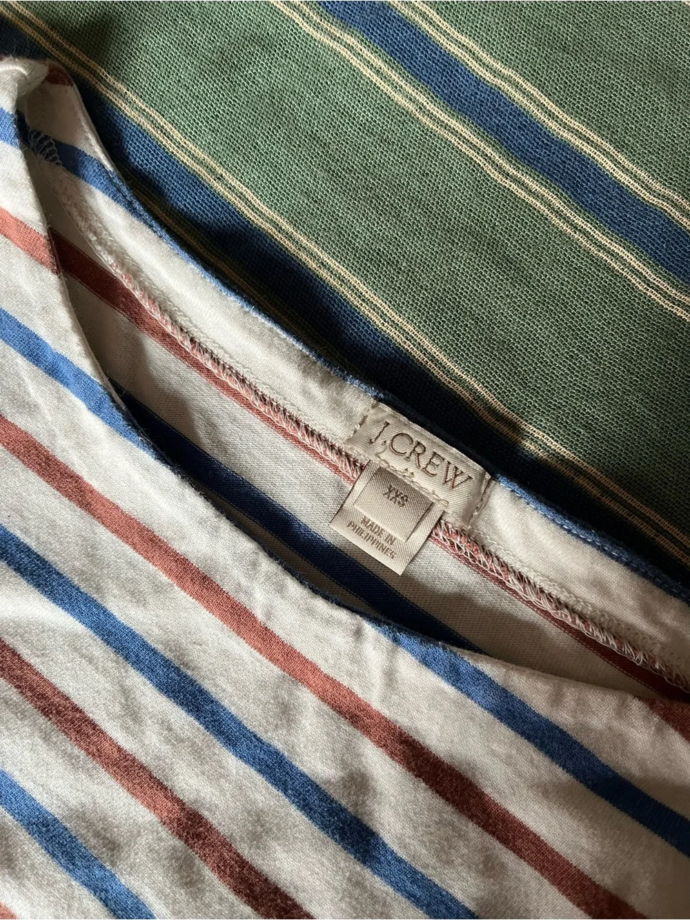 J. Crew Women’s Long-Sleeve Striped Tee in White with Blue & Brown Stripes